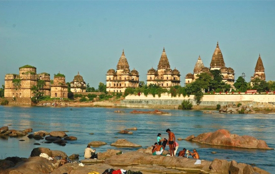 The huge Cenotaphs overlooking river betwa in this beautiful scenic picture